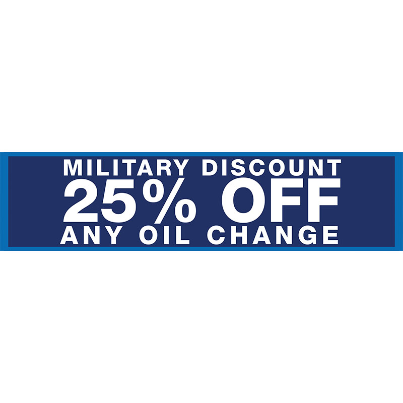 2' x 8' FullSpeed Automotive Blue Military Discount 25% Off Any Oil Change Mesh Bay Banner (single-sided)