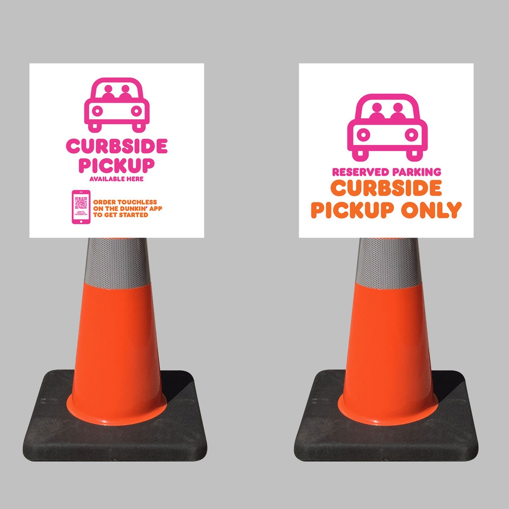 12" Dunkin' Donuts White Curbside Pickup Only Safety Cone Sign Topper