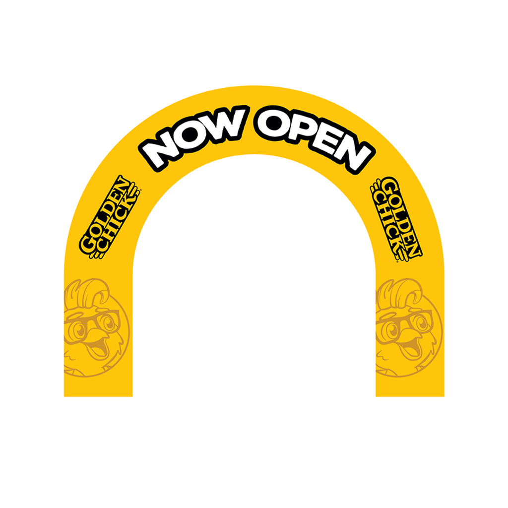 9’ x 11’ Golden Chick Yellow Now Open Arch Inflatable (includes internal blower & stake kit)