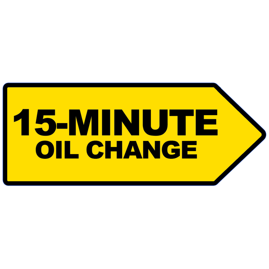 46" x 18" FullSpeed Automotive Yellow 15-Minute Oil Change Arrow Spinner Sign (double-sided)