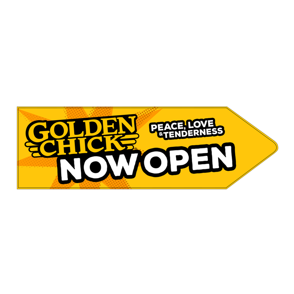 55" X 17" Golden Chick Now Open Arrow Spinner Sign